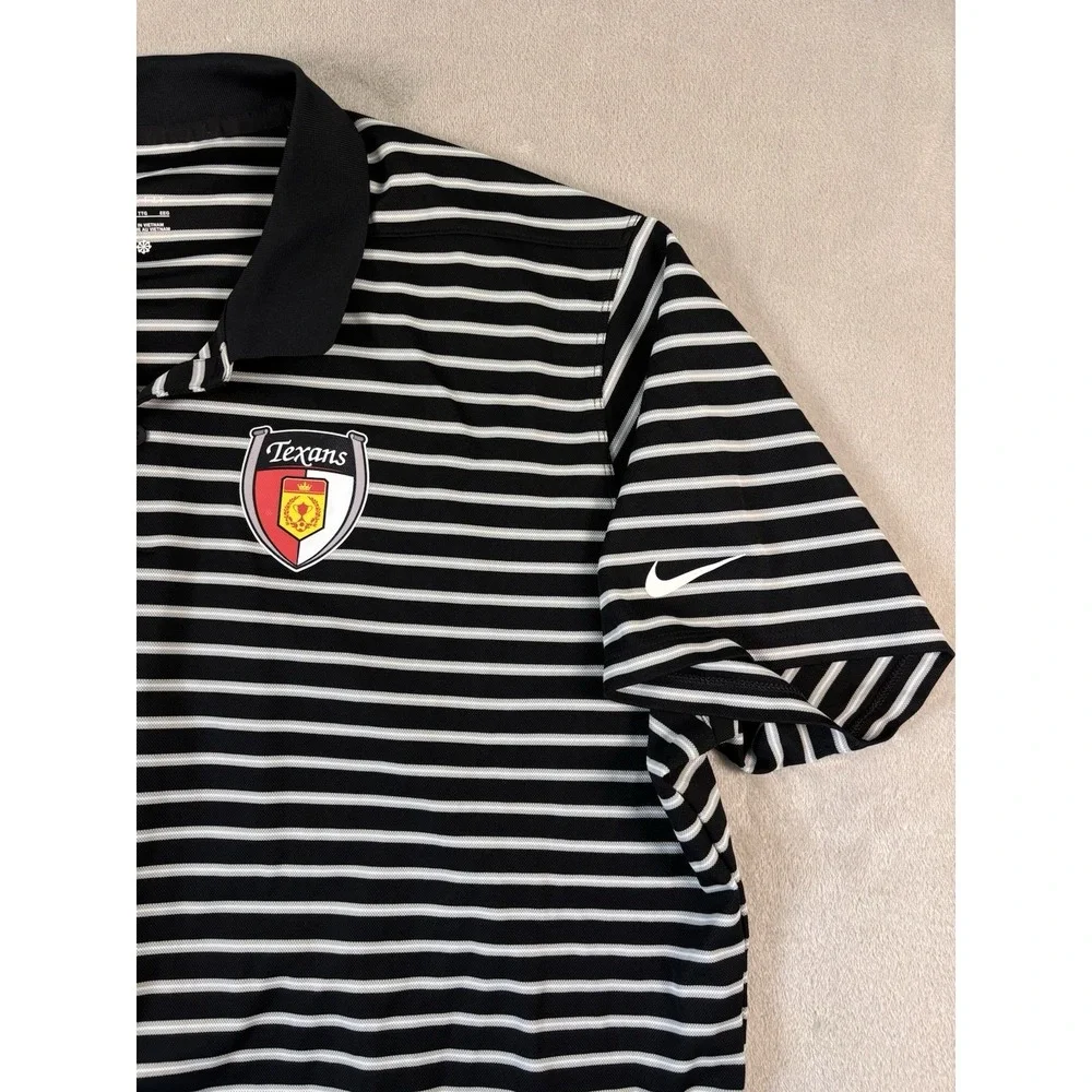 Nike Dri Fit Golf Polo Men XL Black White Striped Texans Shield Performance Polo